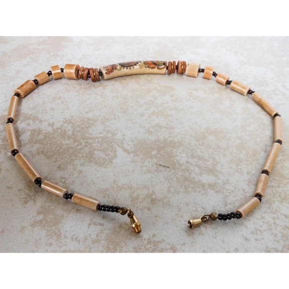 Vintage Glazed Bead Floral Choker Necklace , Hand Painted , 15 1/2 Inch - Picture 4 of 6